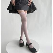Fashion Over The Knee Socks For Autumn, Contrasting Wide Stripes, Contrasting High Tube Socks For Women, Slightly Transparent, Contrasting Vertical Stripes, Over The Knee Long Boots Socks - màu hồng đặc - Xem 13