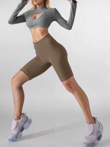 Soyun 女士中长款压缩短裤，柔软亲肤，适合春、夏、秋季户外瑜伽和运动。 - 棕色 - 查看 6