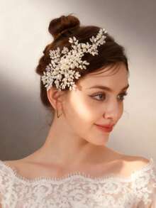 1件优雅女士奢华仿珍珠手工水晶发梳，婚礼头饰，派对配饰 - 彩色 - 查看 1