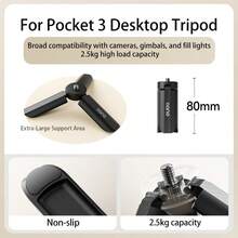 Tripod Mini Ringan Llano, Aksesori Tripod Meja Multifungsi untuk Kamera Saku, Cocok untuk Osmo Pocket 3 - Hitam - View 2