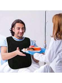 1 pieza Babero para adultos, resistente a las manchas, de terciopelo grueso ajustable, lavable a máquina, de punto de poliéster azul claro, con cierre de gancho y bucle, adecuado para personas mayores y adultos - Multicolor - Ver 3