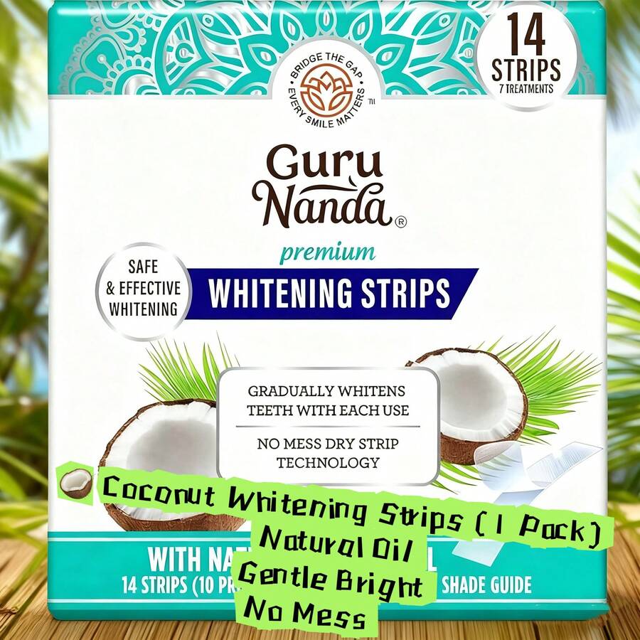 GuruNanda Coconut Oil Teeth Whitening Strips Mint, 7-Day Treatment For Yellow Stain Removal - trắng - Xem 1