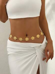 1pc Minimalist Gold Flower Boho Style High-End Waist Chain, Suitable For Weddings, Banquets, And Parties - Gold - View 2