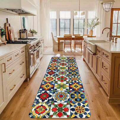 1pc Rhombus Plaid Colorful Floral Pattern Runner Rug, Hallway Carpet, Rug, Runner Rug, Area Small Rug, Mat, Home Decor, Area Rug, Living Room Area Rug, Living Room Home Decor, Room Decor, Washable Carpet
