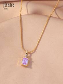 Hihho 1pc Luxurious & Chic Jewelry, Suitable For Various Styles And Occasions. The Red Style Is Perfect For Creating A Unique Look, The Pink Style Matches A Gentle Outfit, The Transparent Style Is Suitable For Daily Commuting, And The Yellow Style Adds Vibrancy To Your Outfit. Colorful Luxurious Jewelry Presents A Bright And Energetic Style That Is Classic And Versatile. - Square Zirconia - View 11