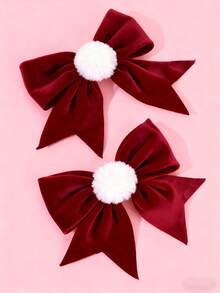 2个可爱丝绒圣诞发夹，酒红色蝴蝶结发夹，适合日常秋冬季节及节日派对佩戴，女士甜美发饰，圣诞冬季发带，爪夹，发夹，发卡