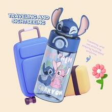 Miniso 名创优品史迪奇500毫升翻盖水瓶，可爱卡通太空杯，适合上学、健身、旅行 - 藍色 - 查看 4