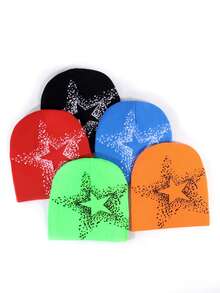 1pc Women/Men's Five-Pointed Star Jacquard Knit Hat, Warm Winter Beanie For Outdoor Sports And Daily Wear, Autumn/Winter - Five-pointed Star Knitted Hat - View 5