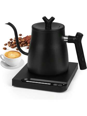 FIYIBAN 1L 304 Stainless Steel Swan Neck Electric Kettle With Auto Shut-Off, 7-Level Temperature Control, Suitable For Coffee And Tea Brewing, Smart Kettle (Black)