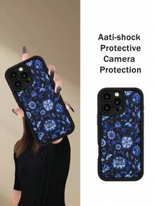 Fashionable Popular Personalized Blue And White Floral Pattern Design Theme Luxury Shockproof Aesthetic Cute Phone Case Lens Protrusion Protection Compatible With For IPhone 17/17Pro/17Pro Max, 16,15,14, 13, 12, 11 Pro/Pro Max/Plus And Series,And Compatible With For Galaxy S/A Series Gift For Easter Day, Christmas Halloween Decoration/Gift For Birthday, Girlfriend, Boyfriend, Friend Or Yourself. - Black - View 3