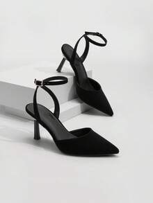 Athlefit Elegant Women's Dress Pumps Closed Pointe Toe High Stiletto Heel Ankle Strap Shoes For Wedding Party Evening Occasions - 黑色磨砂皮 - 查看 4