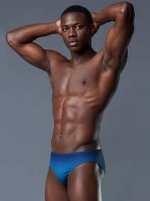 Men's Ombre Blue Casual Triangle Swim Trunks, Summer