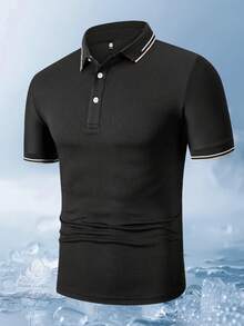 Men's Summer Polo Shirt, Business Casual Collared Short Sleeve T-Shirt, Suitable For Office, Gatherings, Parties Black Sports - Black - View 2