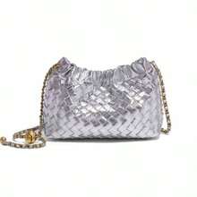 New Arrival Women's Handbag: Puffy Cloud-Shaped Bag With Small Gold Beads, Hand-Woven Design, Autumn Shoulder Crossbody Bag - B1849#銀色 - 查看 1