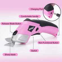 Precision Electric Fabric Scissors - USB Rechargeable, Multipurpose Handheld Cutter Suitable For Clothing, Cardboard, Carpet And Faux Leather Tools - Pink - View 5