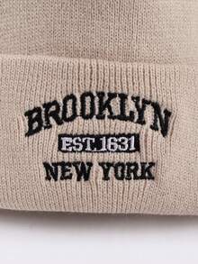 1pc Women's Brooklyn Print Detail Fashionable Knit Hat, Autumn/Winter - Bucket Hat - View 2