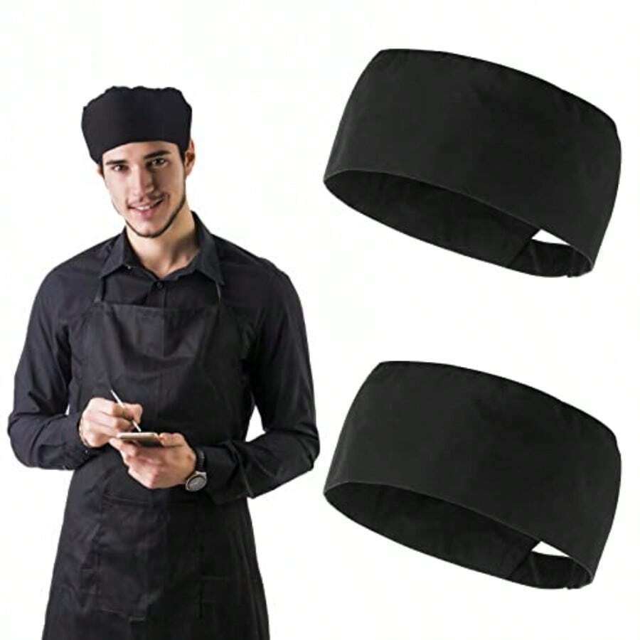 WSXC 2Pcs Unisex Chef Hats - Adjustable Kitchen Caps For Cooking And Food Service - Black - 如圖 - 查看 1