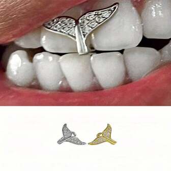 单只鲸尾牙套 - 朋克嘻哈男士装饰牙饰 | 易于安装且隐形的金属牙夹，演唱会和派对必备 | 高品质时尚街头饰品，完美契合街头风格