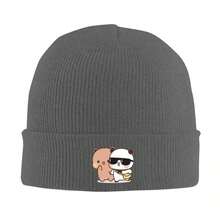 Adorable Panda Bear Balloon Knitted Hat - Soft Elastic Winter Hat With Panda Bear Ears, Unisex Adult Warm Hat Suitable For Cold Weather/Korean Anime Style - 黑色 - 查看 3