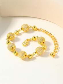 1pc Fashionable Zirconia Beaded Bracelet, 18K Gold Plated Copper, Elegant Women's Bracelet, Suitable For Parties, Gifts, And Daily Wear