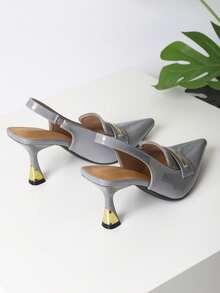 Women's Gray Patent Leather Slingback Heels Pointed Toe Heel Pumps - Xám - Xem 4