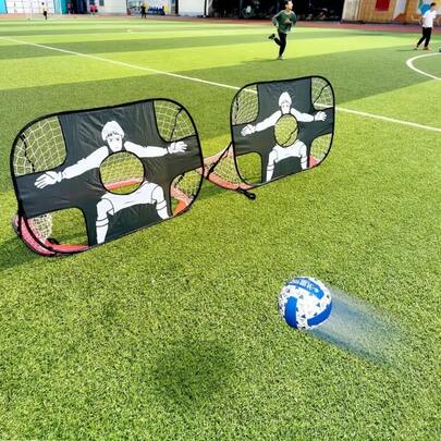 1pc Portable Nylon Football Goal With Goalkeeper Design, Made Of PA Material, Neutral Adult Size, Team Sports Equipment, Quick-Open Grid Football Training Gate, Suitable For Indoor/Outdoor, Lawn, Playground, Backyard, Family Gathering, Football Sports Accessories, Football Equipment, Football Gift
