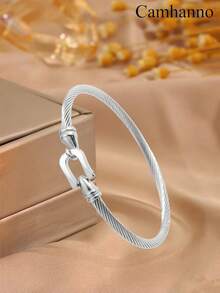 Camhanno 5/1pc Fashionable High-End Stainless Steel Bracelet Daily Commute Stylish Style Diverse Lines Highlight Outfit Taste - Silver - View 9