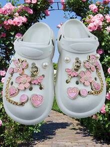16 món đồ trang trí bằng nhựa hình ngọc trai, bướm, trái tim, thanh lịch và dễ thương cho giày thường ngày, guốc và dép xăng đan, bền, thiết kế kỳ quặc, tuyệt vời cho các bữa tiệc dành cho bé gái và quà tặng sáng tạo - Nhiều màu - Xem 1