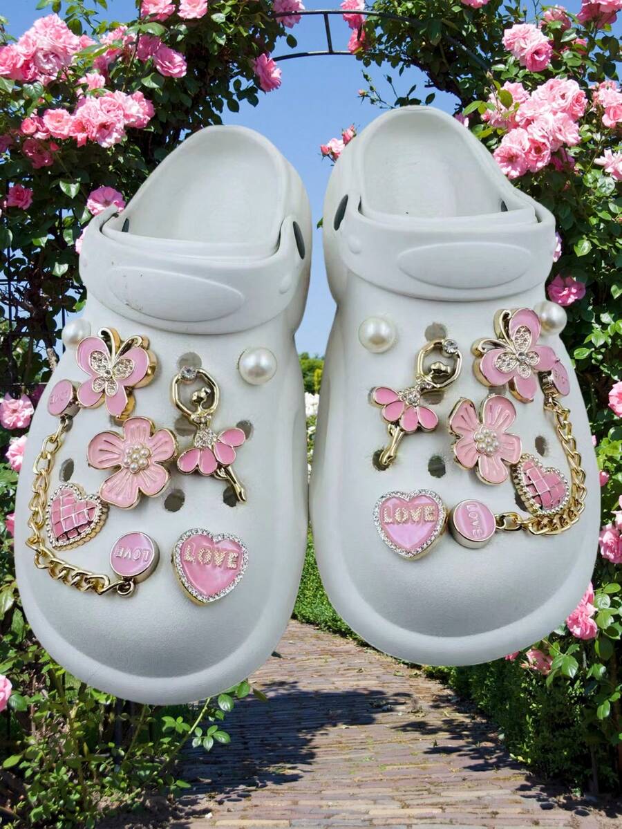 16 món đồ trang trí bằng nhựa hình ngọc trai, bướm, trái tim, thanh lịch và dễ thương cho giày thường ngày, guốc và dép xăng đan, bền, thiết kế kỳ quặc, tuyệt vời cho các bữa tiệc dành cho bé gái và quà tặng sáng tạo - Nhiều màu - Xem 1