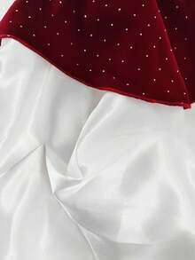 Girls' Vintage Elegant Burgundy Velvet Collar Ruched Bow Tie Dress, Suitable For Prom, Birthday Party, Banquet, Christmas, Wedding, Autumn/Winter