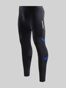 Men Cycling Long Pants Fleece Inner Sportswear High Stretch Thermal Lined Active Wear Fitness Pants Tights Cycling Pants - Blue - View 7