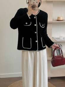 Women's Single-Breasted Knit Cardigan, Unique Soft Sweater Top, Autumn/Winter