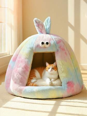 1pc Cute Bunny Shaped Pet Bed House - Soft Warm Plush Cat Bed Dog House For Fall Winter, Cozy Fleece Pet Cave Suitable For Cats Small Dogs Puppies Kittens, Anti-Slip Washable Pet Nest, Heartwarming Daily Gift For Feline Canine Pals, Comfortable Pet Sleeping Bed For Indoor Outdoor Use