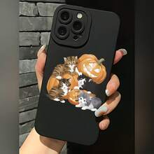 2026 nueva funda de teléfono esmerilada, diseño de gato y calabaza de Halloween para iPhone 17 14 13 12 11 Pro Max Se 2022  Galaxy S23 S22 S21 Note 20 10 protector de teléfono funda de pareja regalo para novio novia regalo de vacaciones - Blanco antiguo - Ver 3