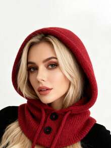 Women's Winter Warm Hat & Scarf Set, Balaclava Knit Hat, Fashionable Hooded Scarf, Suitable For Daily Wear, Keeps Warm And Protects Ears, Ideal For Outdoor Sports, Skiing And Cycling - Multicolor - View 4