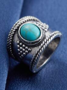 1 Nhẫn ngọc lam giả hình học cổ điển phong cách Bohemian dành cho trang sức nữ, phụ kiện quần áo hàng ngày và dự tiệc - nhẫn - Xem 9