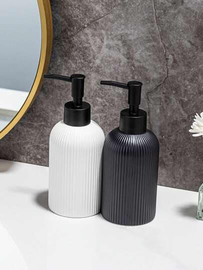 1个/套哑光陶瓷液体皂液器瓶，浴室洗发水/沐浴露可重复灌装按压瓶，容量350毫升，整洁方便