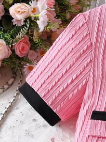 女童方领蝴蝶结装饰优雅短袖连衣裙，春夏款