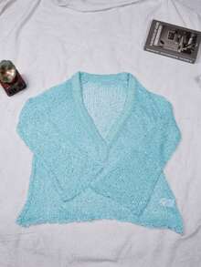 Áo khoác dáng rộng Yuwenier gợi cảm, cổ chữ V khoét sâu, xuyên thấu, đính sequin và tay cánh dơi, thích hợp cho các buổi đi chơi, tiệc tùng, Halloween và các dịp khác, dành cho nữ mùa xuân. - Màu xanh lam - Xem 5