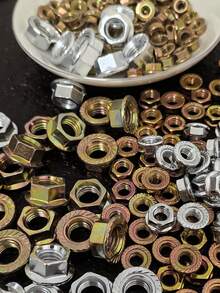 M6/M8/M10 Multi-Size Flange Nut Lock Nut, Full Thread Coverage For Screws & Bolts, Assortment Kit, Matching Or Polished Finish, Anti Slip Nut And Nut, External Hex Drive, Left-Hand Thread, Anti-Slip Design For Automotive & Industrial Use - Multicolor - View 1