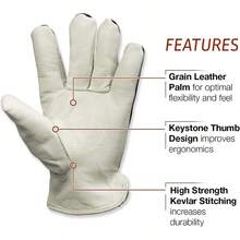 Lincoln - Guantes de piel para soldadores eléctricos piel de grano superior y partido Forro de algodón extragrande K3770-XL blancoWelding Gloves - Blanco - Ver 3
