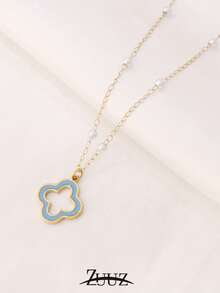 1件装18K镀金不锈钢幸运四叶草吊坠项链，女士花朵设计珍珠链项链，珠宝礼品 - 項鍊 - 查看 11