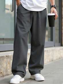 1件大童男孩寬鬆保暖加厚內裡直筒運動長褲，春秋冬季適用 - 深灰色 - 查看 6