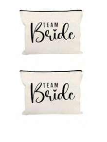 新娘印花拉链化妆包，单身派对婚礼旅行洗漱收纳包，便携式化妆包，多功能包，旅行化妆包，字母图案拉链收纳包，拉链手提包，时尚多功能化妆包，妈妈化妆包，情人节礼物，女士趣味字母图案印花礼物，女士化妆包，可爱生日友情礼物，送女友的礼物，新娘纪念品 - 白色 - 查看 14