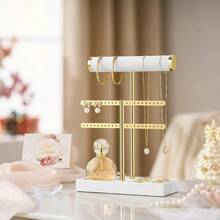 2 Tier Bracelet Holder Display - Detachable T Bar Beige Velvet Bracelet Holder Jewelry Holder Organizer For Bracelet Necklace Earrings Rings - trắng - Xem 5
