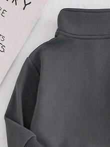 两件套少女卡通印花纯色卫衣裤套装，简约设计，适合春、秋、冬季穿着。 - 深灰色 - 查看 6