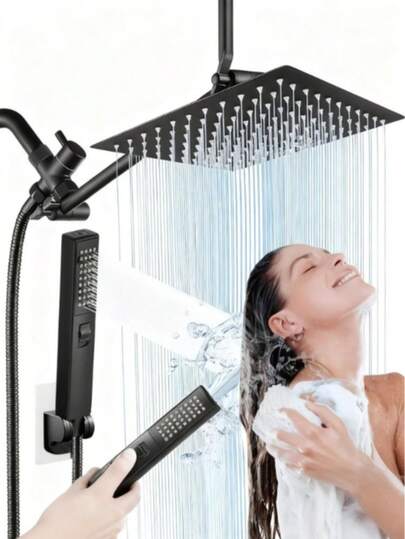High-Pressure Luxury Stainless Steel Shower Set - Featuring An Oversized Rain Shower Head, Adjustable Telescopic Arm And 5-Setting Handheld Showerhead, Complete With A Long Flexible Hose. Its Powerful Water Jet Washes Away Fatigue And Invigorates The Spirit, Elevating Your Bathing Experience. Ideal For Domestic Bathrooms, Hotel En-Suite Facilities And Industrial Washroom Storage, This Practical And Thoughtful Home Gift!