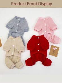 LET'S GO Letter Fleece Pet Sweatshirt With Four Legs, Warm Dog Cat Clothes In Pink/Grey/Beige, Crew Neck Pullover With D-Ring Traction, Elastic Cuffs, All Seasons Apparel For Small & Medium Breeds (Teddy/Bichon/Chihuahua) & Cats - Multicolor - View 6