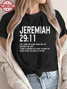 1PC 100% Cotton Jeremiah 2911 Bible Verse Graphic Print Casual Stylish Women's Short Sleeve TShirt - Negro - Ver 1