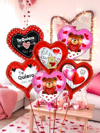 6 st/set 18" spanska alla hjärtans dag-ballonger, dekorativa alla hjärtans dag-ballonger, lämpliga för alla hjärtans dag-festdekoration, frieri, nygift dekoration, bröllop, romantisk festdekoration, singelfest, födelsedag, årsdag, alla hjärtans dag inomhusdekoration